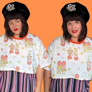 Handmade, Upcycled Creepy Orange Hair Dolls Bedsheet Crop Top Size 2XL
